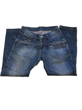 Strutura Womens Distressed Blue Denim Jeans Sz 6 Button Closure Embroidered